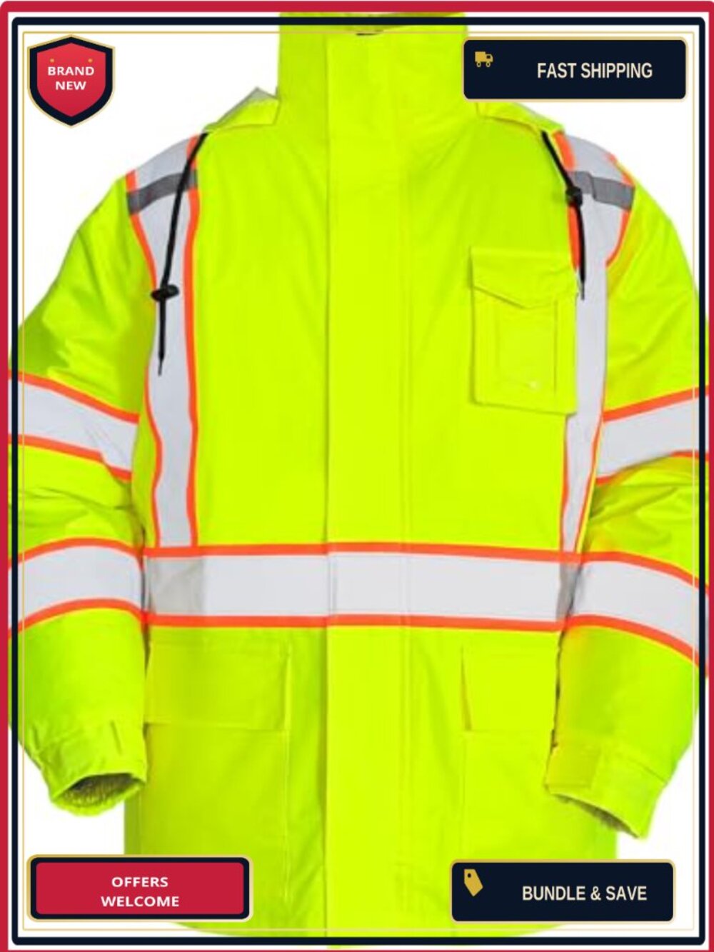 Hi Vis Rain Jacket Waterproof Reflective Safety Gear Men Lightweight